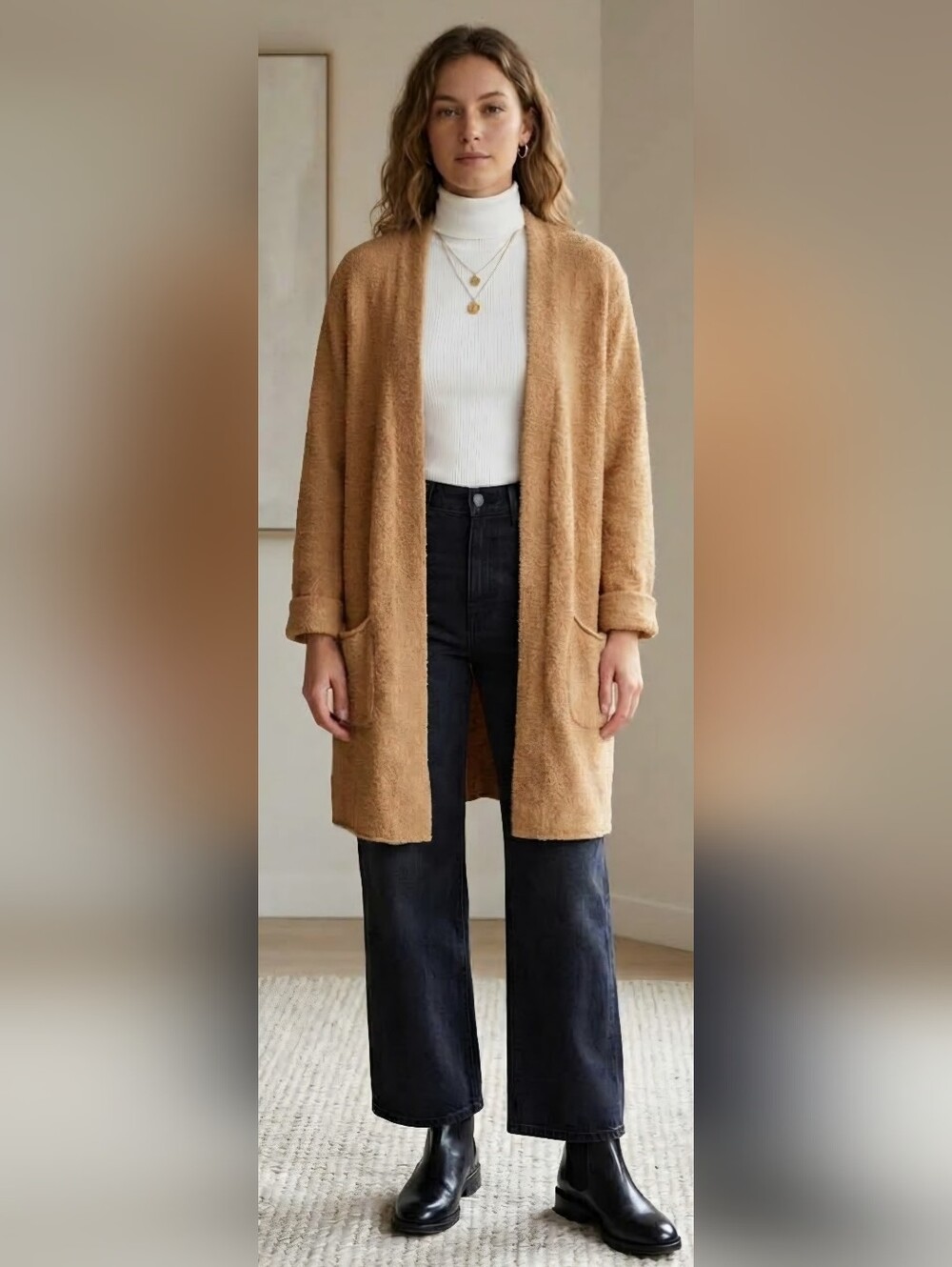 Barefoot Dreams Cozy Open-Front Cardigan in Light Tan